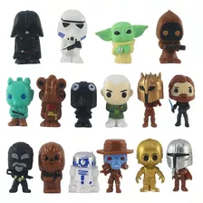 Pack 16 Miniaturas Star Wars Grogu Yoda Darth Vader R2d2 5cm