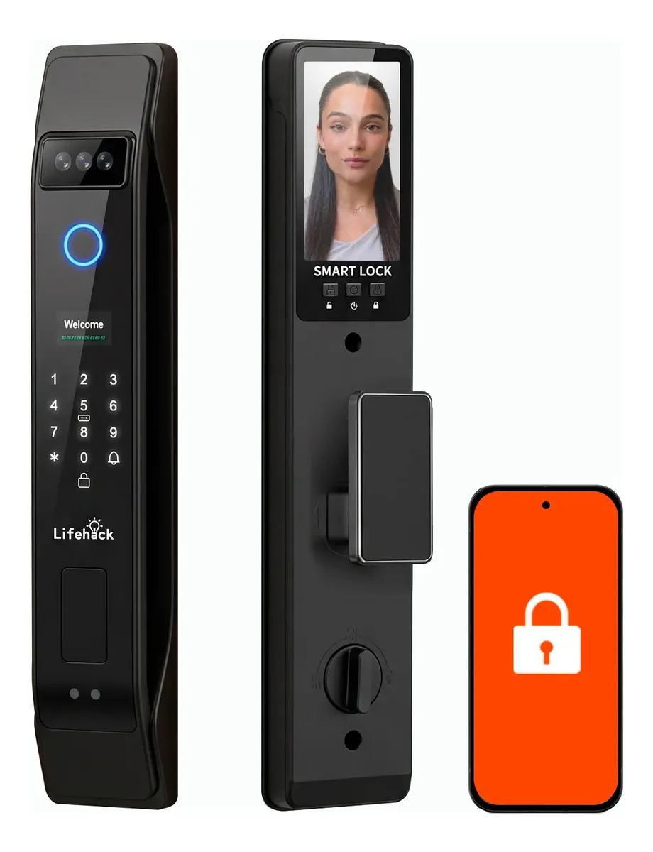 Cerradura Smart Digital K9 Wifi + Biometrica Huella Tuya App Negro Smart Lock Electronica Moderna Con Huella Tarjeta Rfid Codigo De Acceso Facial Face Id 3d Hd Intelligent Tuya App