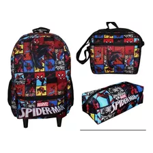 Kit Mochila Homem Aranha Infantil Masculina Rodinhas Avenger