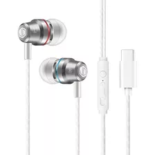 Auriculares Jd Sound Pro Cable Manos Libres Con Entrada Tipo C Compatible Con iPhone 15 Color Blanco