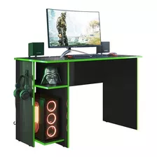 Mesa Gamer 2 Prateleiras Preto Fosco/verde 3875 - Qmovi Cor Preto/verde