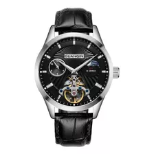 Guanqin Gj16105-1afs Hombres Esqueleto Mecánico Cuero Reloj 