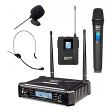 Set Micrófono Inalámbrico De Mano Skp Uhf-700 Pro Body Pack Color Negro