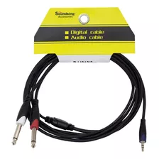 Cable 1 Plug Stereo 3.5mm A 2 Plug Mono 6.3mm 3mt Soundking