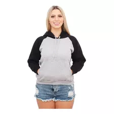 Moletom Canguru Feminino Raglan Preto