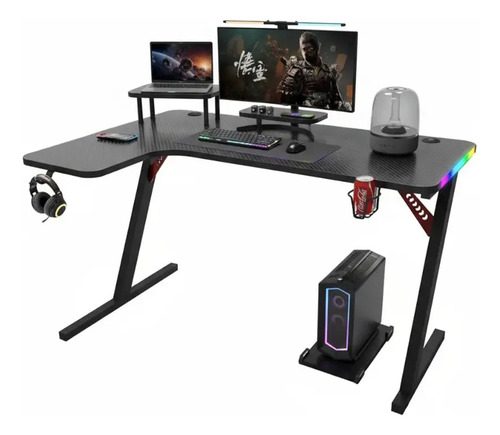 Mesa Gaming Em L Com Luz Suporte Para Headset E Porta-copos