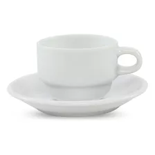 Set X 6 Taza Cafe 100ml Apilable C/plato Blanco Porcelana