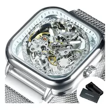 Forsining-relógio Automático Prata Com Branco Quadrado, 