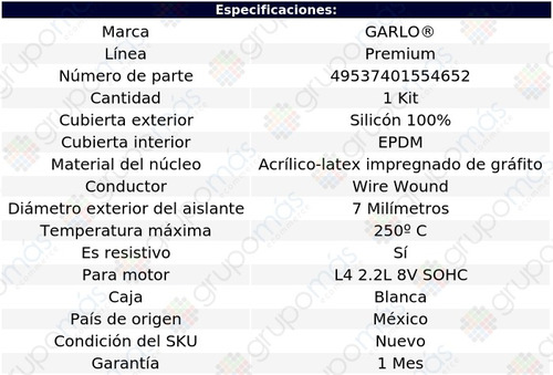 Cable Bujia Garlo Premium Corona L4 2.2l 8v Sohc 80 Foto 2