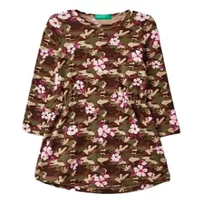 Vestido Diseño Camuflaje Floral Manga Larga Para Niña 4 Años