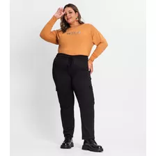 Calça Feminina Plus Size Em Ribana Duo Secret Glam Preto