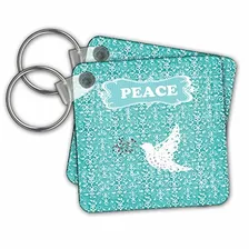 White Dove On Damask Design Green Aqua Peace Key