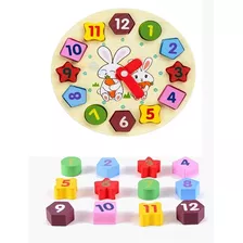 Juego Didáctico Figuras Geométricas Madera Montessori Reloj