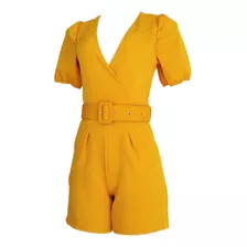 Roupa Feminina Macaquinho Short Curto Alfaiataria Com Cinto