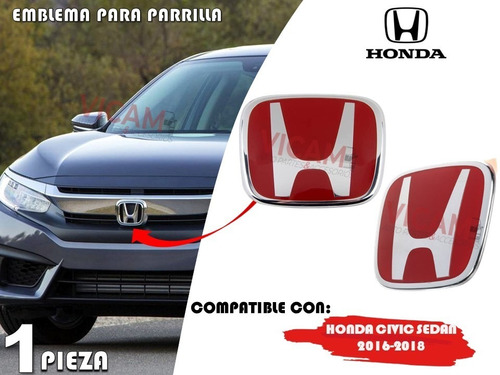 Emblema Para Parrilla Honda Civic 4p 2016-2018 Rojo Foto 2
