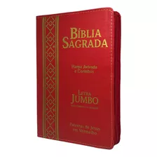 Bíblia Sagrada Letra Jumbo C/ Harpa Ramo Vermelha Zíper Índ