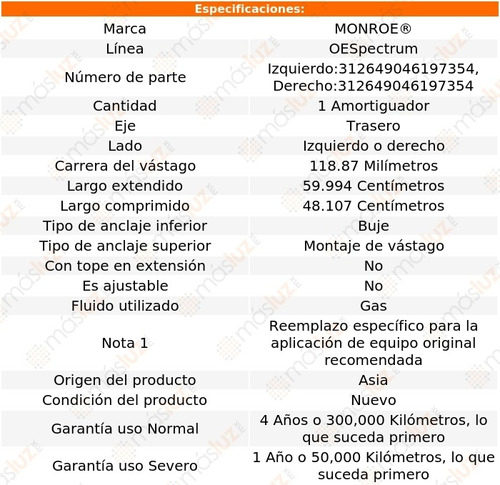 (1) Amortiguador Tra Oespectrum Gas Der O Izq City 10/14 Foto 2