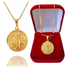 Corrente São Bento Feminina Folheada A Ouro 18k Medalha 40cm