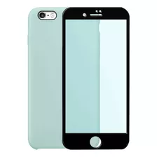 Capinha Silicone Aveludada Compatível iPhone 6 6s + Película Cor Azul-céu