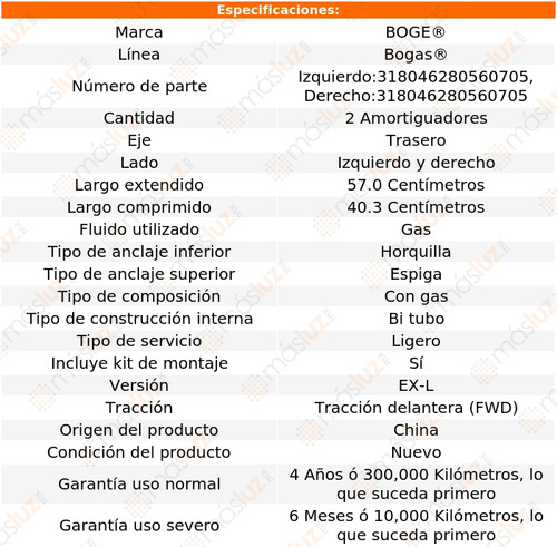 Kit 2 Amortiguadores Gas Tras Accord V6 3.5l 16/17 Boge Foto 2