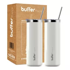 Vasos Termicos Set De 2 Buffer Acero Inoxidable Frío Y Calor Color Blanco