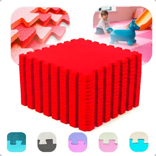 Kit 6 Tatames Eva 50x50 10mm Linha Premium Com Borda Ursen Infantil Adulto Piso Tapete Emborrachado Placas Encaixe Colorido Vermelho