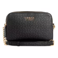 Bolsa Guess Crossbody E02-3937s Diseño Liso De Cuero Sintético Negra Con Correa De Hombro Negra Asas Color Rosa Y Herrajes Oro