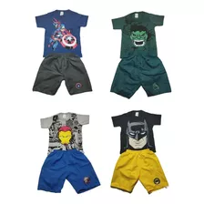 Kit 4 Conjunto Infantil Menino 4 Camisetas + 4 Bermudas 