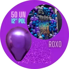 50 Bexigas Metalizadas Cor Roxo 12 Polegadas Balão Cromos