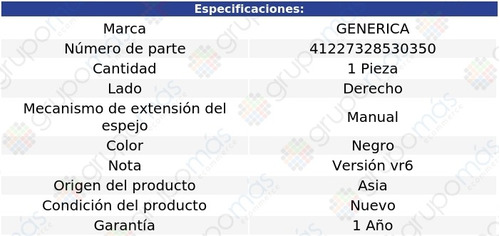 Espejo Lateral Derecho Manual Volkswagen Eurovan 01 Al 04 Foto 2