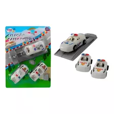 Brinquedo Mini Carrinho De Polícia 4 Peças + Rampa Cor Branco