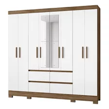 Guarda Roupa Casal 8 Portas Com Espelho 9720 Naturale Branco