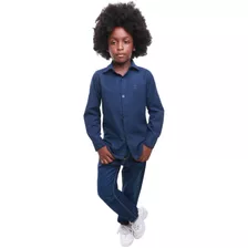 Kit Infantil Social Menino Camisa Azul Marinho E Calça 1 A 8