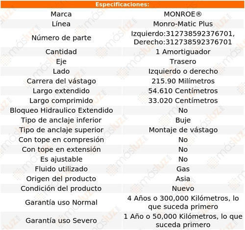 (1) Amortiguador Trasero Monro-matic Plus Gas Sportage 95/02 Foto 3
