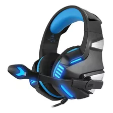 Audífonos Gamer Hunterspider V3 Negro Y Azul Con Luz Led