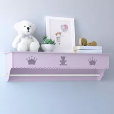 Prateleira Com Varão Porta Fraldas Urso Realeza 60cm