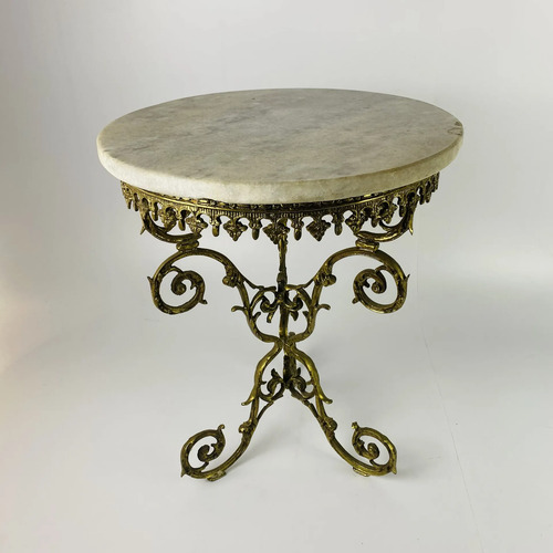 Mesa Lateral Bronze Tampo Pedra 49x42cm Vintage Branco 2