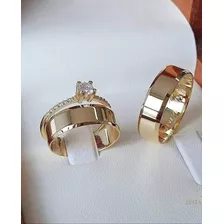 Anillos Matrimoniales Y Compromiso Plata Con Baño Oro 18k