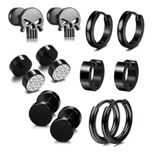 Set Aretes/piercing. Acero Inoxidable. 6 Pares. Negro