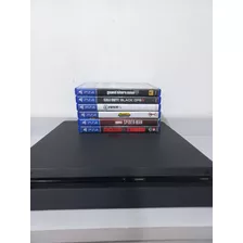 Ps4 Slim Preto Com Controle Genérico E Jogos (gta 5 , Naruto Storm 4 ,crash Bandicoot , Homem Aranha Edição Jogo Do Ano ,fifa 19 E Evolve )