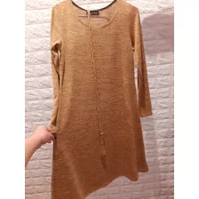 Vestido Color Camel Jaspeado Con Cinturón, Ts Grande