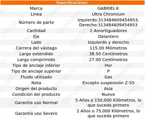 Kit 2 Amortiguadores Del Gas Ultra Chromium Sonora 99/08 Foto 2