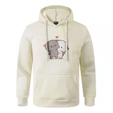 Blusa De Frio Moletom Algodão Gatinho Abraço Capuz E Bolso