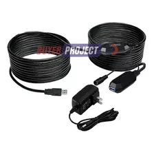 Cable Extension Usb 3.0 Activa Amplificada 10mt + Ad. 5v 2a Color Negro