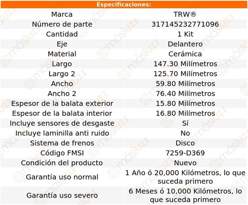 Balatas Ceramicas Delanteras Cargo Van 1997/1999 Trw Foto 3