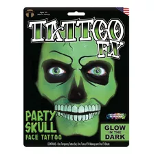 Tatuaje Cráneo Verde Temporal Rostro Disfraz Para Fiesta Color Blanco Calavera Verde