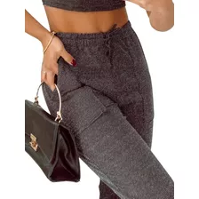 Calça Feminina Jogger Lurex Brilho Cordão Cintura Alta Moda