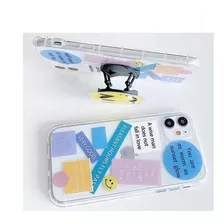 Carcasa Para iPhone 12 Silicona Con Popsocket Carita Feliz