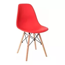 Silla De Comedor Plastico Patas De Madera Eames Premium Color Del Asiento Rojo Diseño De La Tela Liso