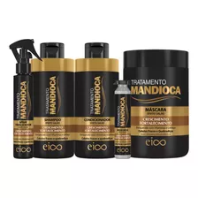 Eico Tratamento Mandioca Shampoo Condicionador 450ml + Máscara Hidratação 1kg + Spray Leave-in Protetor Térmico + Ampola